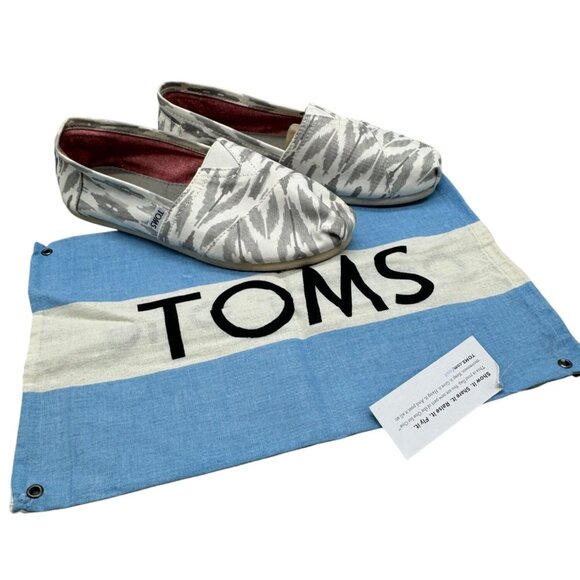 Toms Womens Canvas Slip-On flats Shoes Gray White Pattern Size 9.5 With Bag READ - Picture 1 of 9